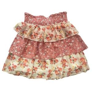 btween Girls Size 12 Pink Yellow Flower Print Ruffle Short Skirt